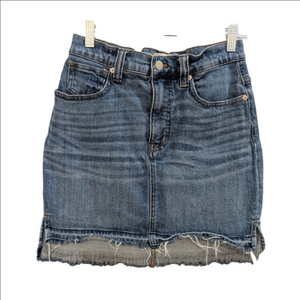 Madewell Step-Hem Frayed Mini Jean Stretchy Skirt
